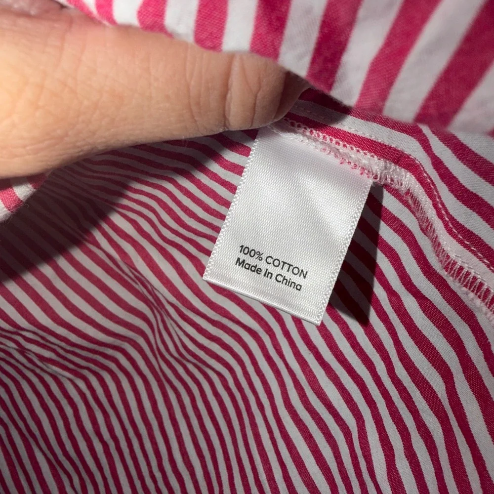 Evereve Womens Red White Striped Cotton Button Down Shirt Long Sleeve Size L